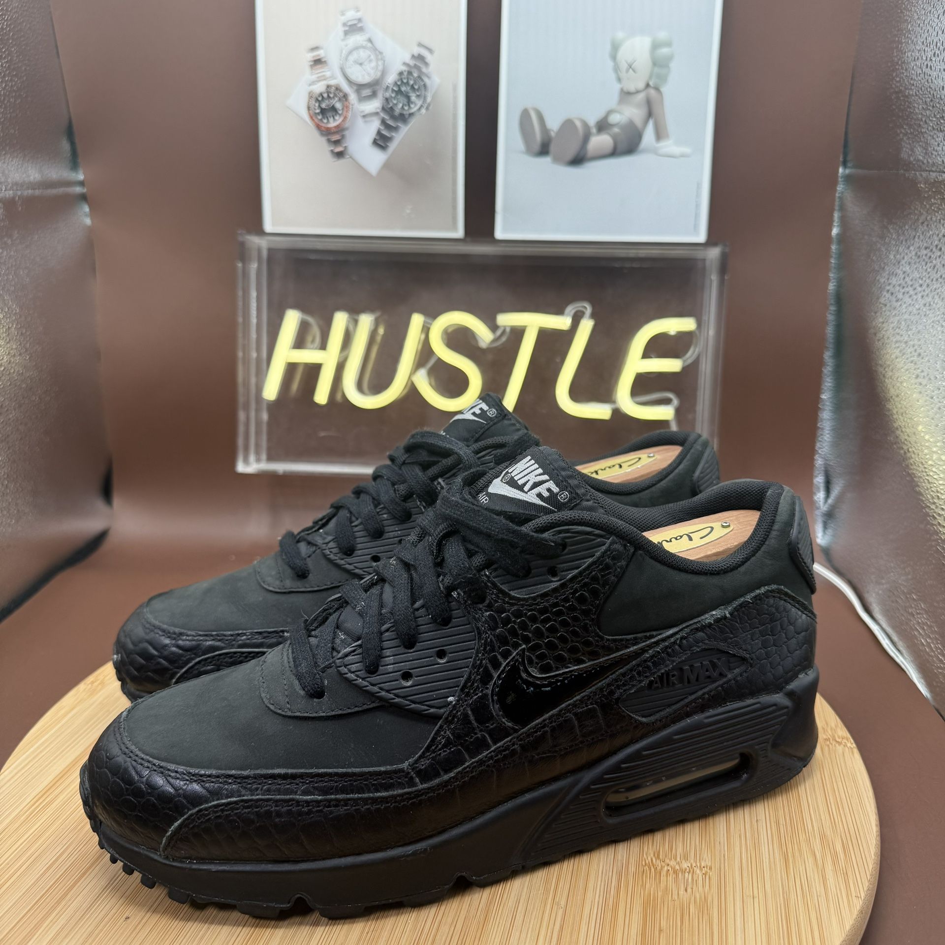 NikeAir Max 90 Premium Black Reptile Snakeskin Leather Suede 