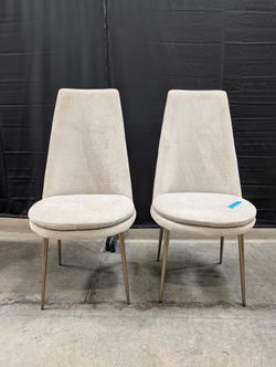 Pair of West Elm High-Back Beige Upholstered Dining Chair in Textured Fabric