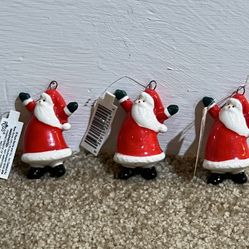 Russ lot of 3 porcelain Santa Christmas ornament 2”