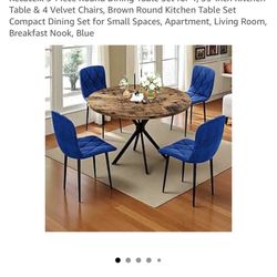 Recaceik 5-Piece Round Dining Table Set for 4, 39-Inch Kitchen Table & 4 Velvet Chairs, Brown Round Kitchen Table Set Compact Dining Set for Small Spa