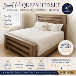 QUEEN BED + STEARNS & FOSTER MATTRESS & BOX SPRING