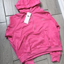 Hot Pink Alo Cropped Quarter-Zip Hoodie- L