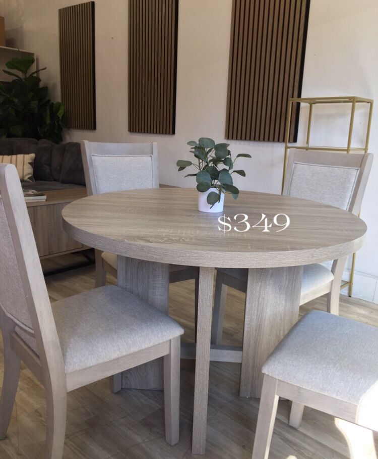 5-pc Round Dining Table Set Light Gray