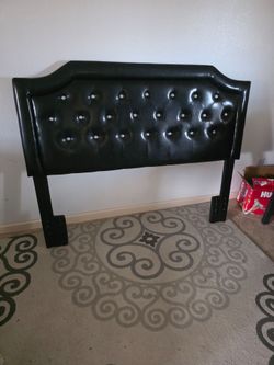 Black Faux Leather Tufted Headboard with Crystal Buttons