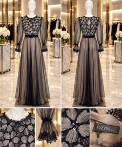 Black Lace Tulle Evening Gown