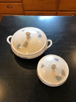 Hutschenreuther Hut 1305 Bon Bon Blue Gray Leaves/Silver Trim