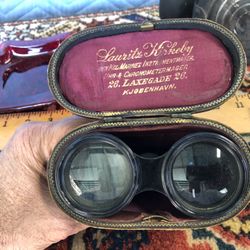 Antique Binoculars In Leather Case 