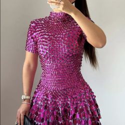 MELANIE METALLIC PARTY DRESS PINK