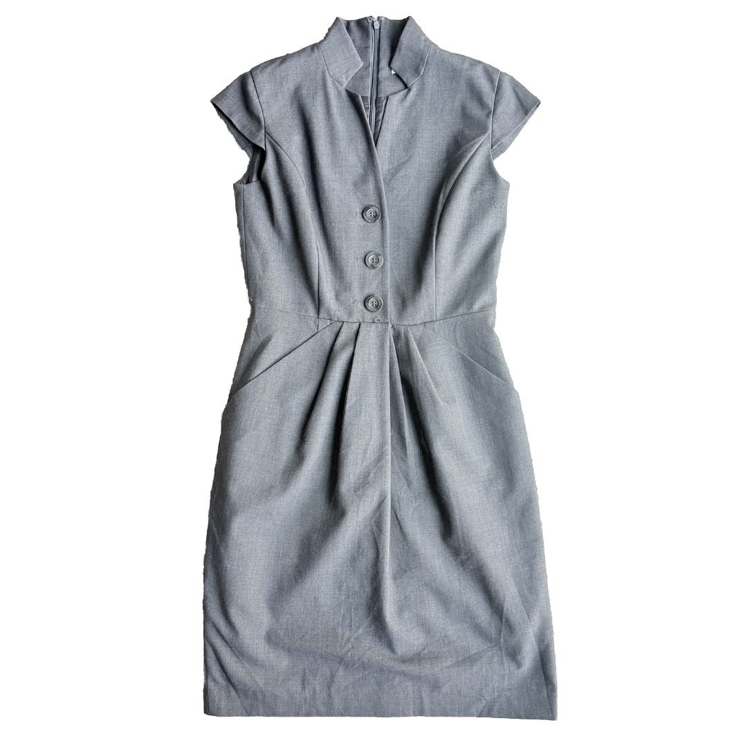 Calvin Klein Women's 4 Office Dress Short Sleeve Sheath Gray Dress Zipper Pocket