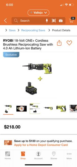 RYOBI ONE 18 V CORDLESS BRUSHLESS RECIPROCATING SAW ZALL WITH 4.0 AH BATTERY BRAND NEW