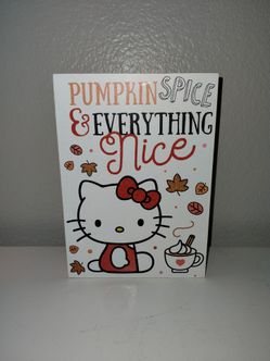 Hello Kitty Pumpkin Spice Wood Sign Fall  Halloween 5x7 Sanrio w Glitter NWT