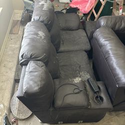 3 Piece Leather Sofa W/ Electric Recliners 