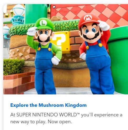 4 X tixs To Mario World At UNIVERSAL STUDIOS 