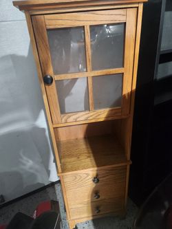 Wood Cabinet With Glass And Drawers
