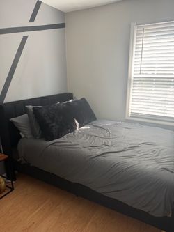 Dark Gray Upholstered Bed Frame with Headboard