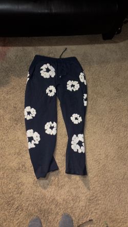 Blue cotton denim tear pants