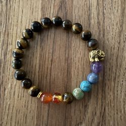 Natural Charged 7 Chakra Healing Tiger Eye Bracelet (Knoen For: Remove Negativity,calm Emotions,decision & $ Making, Reduce Stress,good Luck)
