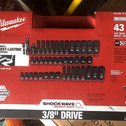 Brand New Milwaukee SHOCKWAVE 3/8 in. Drive SAE and Metric 6 Point Impact Socket Set (43-Piece)