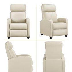 Modern Single Reclining Chair Sofa with Pocket Spring Living Room Bedroom Beige