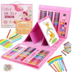 BRAND NEW 248 Pcs Art Set Box with Reversible Tri-Fold Easel, A4 Paper, Coloring Book, Oil Pastels, etc.
