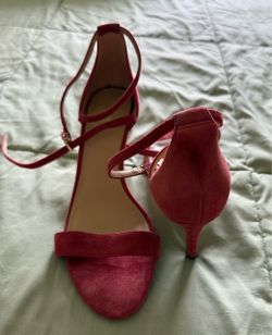 Red Suede Kitten Heel Sandals