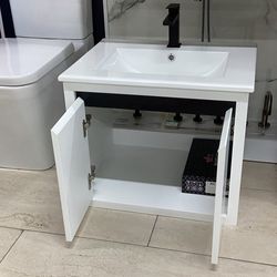 24” bathroom vanity cabinet Wallmount white color with white ceramic top sink integrated ready for pick up today