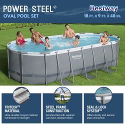 Bestway Power Steel  Above Ground Pool 18’  by 9’ by 48”.  