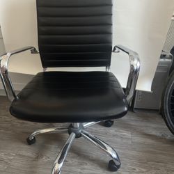 Modern Black Faux Leather Office Chair with Chrome Frame & Casters