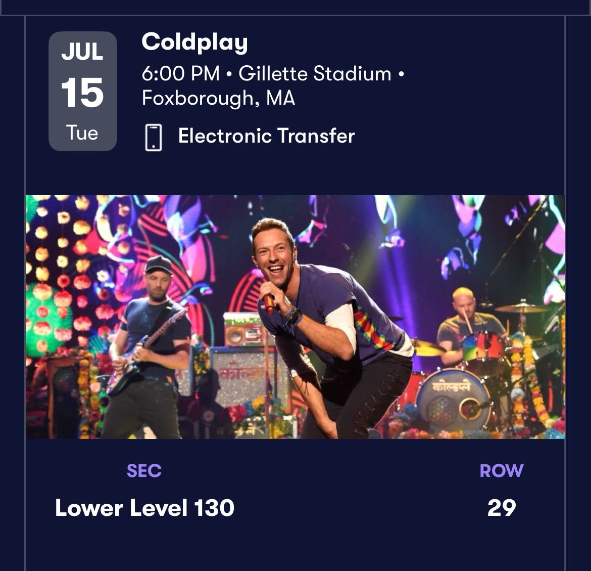 1 or 2 Coldplay Concert Tickets Available