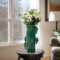 LuxenHome Marine Green Ceramic Fish 15.6-Inch Tall Vase，D2183-L