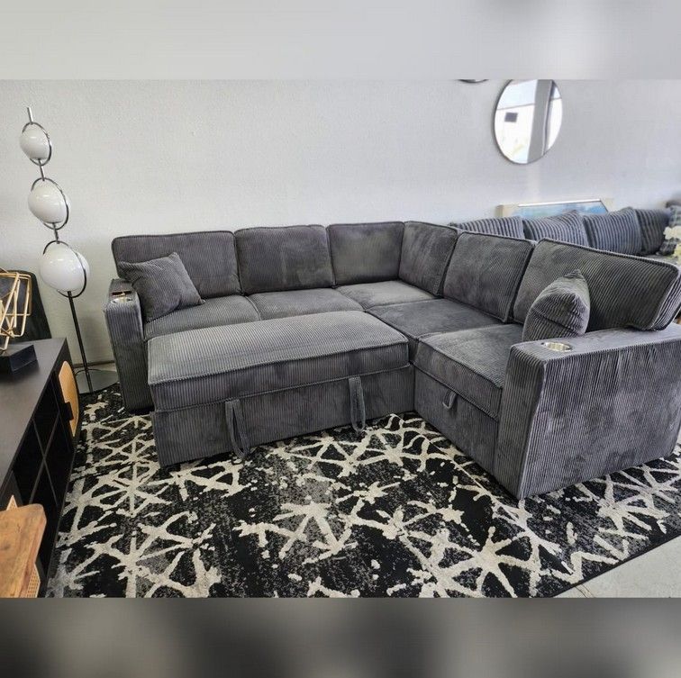 Corduroy sectional sleeper sofa with pull out Sofa bed