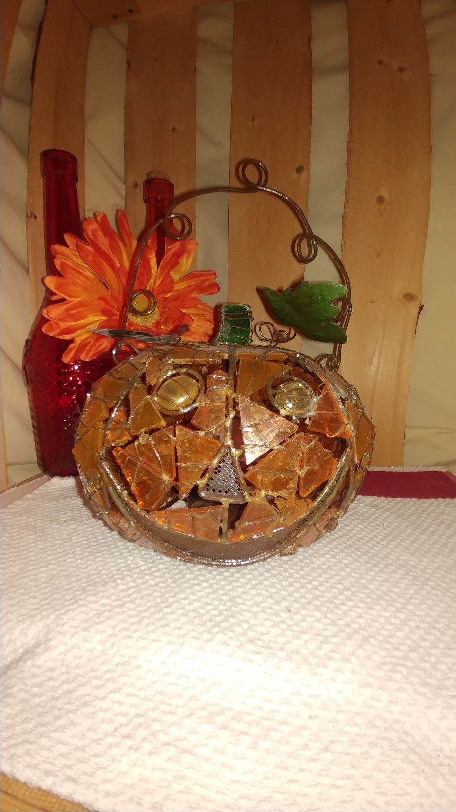 Stained Glass Pumpkin Tea Light Holder