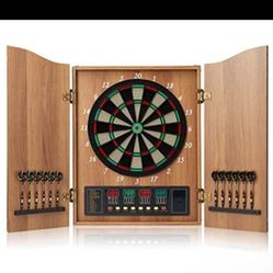 Dart Board, Decorative Dart Board Cabinet Set [12*Soft Tip Darts], Electronic Dart Board - Wooden Cabinet Doors with Integrated Scoreboard for Family 