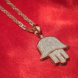 10k Yellow Gold Diamond Hamsa Necklace Set 0.33 ctw