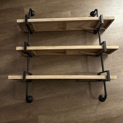 Black with Brown Wood Shelves Wood Rectangular Tiered shelf
