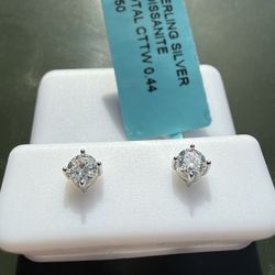 Sterling Silver Moissanite Stud Earrings 0.44 CTTW