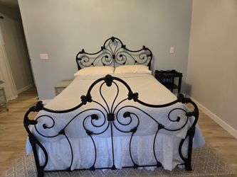 Queen Black Powder Coated French County Bed Frame And Mattress