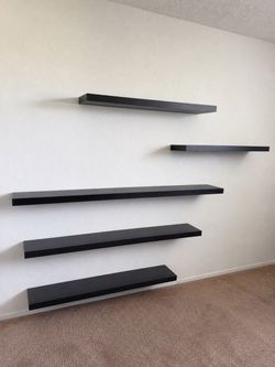 Set of 5 Heavy-Duty Black Floating Wall Shelves (up to 43" Large) – Hardware Included