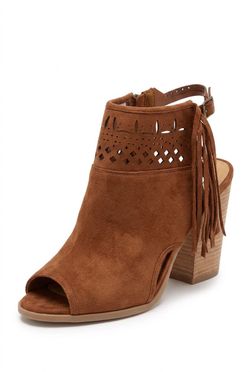 Not Rated Suede Peep-Toe Ankle Boots, Wedge Heel Cutout, Size 9