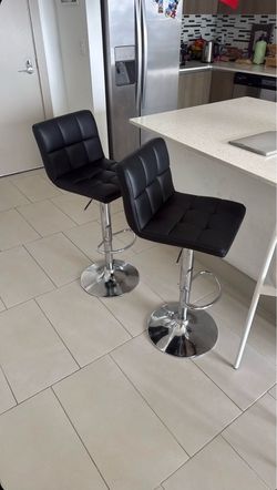 Bar stools - set of 4 - Black leather and stainless steel
