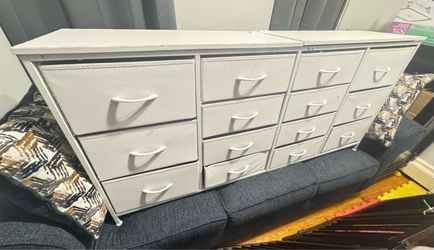 White Fabric Dresser with 12 Drawers