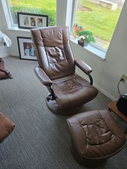 Faux Leather Swivel Recliner and Footstool