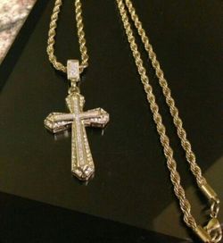 Gold Plated 8mm 24" Rope Chain w/ Swarvoski Crystal Cross