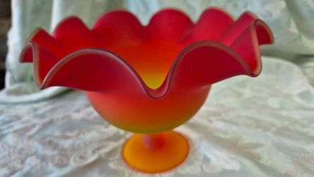 Imperial Glass red/orange/yellow ruffled console dish