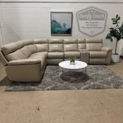 🛋️Cream Leather Reclining Sectional Sofa(Delivery Available!! )