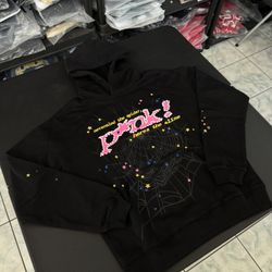 Mens Sp5der Pink! Black Hoodie