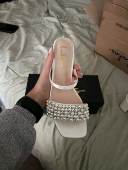 Ivory Satin Pearl Rhinestone high heel sandals