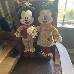 Really Cute Classic Halloween Disney Mickey Mouse and Minnie Mouse Fall Scarecrows For Decoration