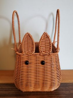 (New!) Rattan Bunny Ear Basket w/Button Eyes