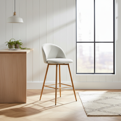 Homy Casa Haseeb Counter Barrel Bar Stool Beige Oak Kitchen